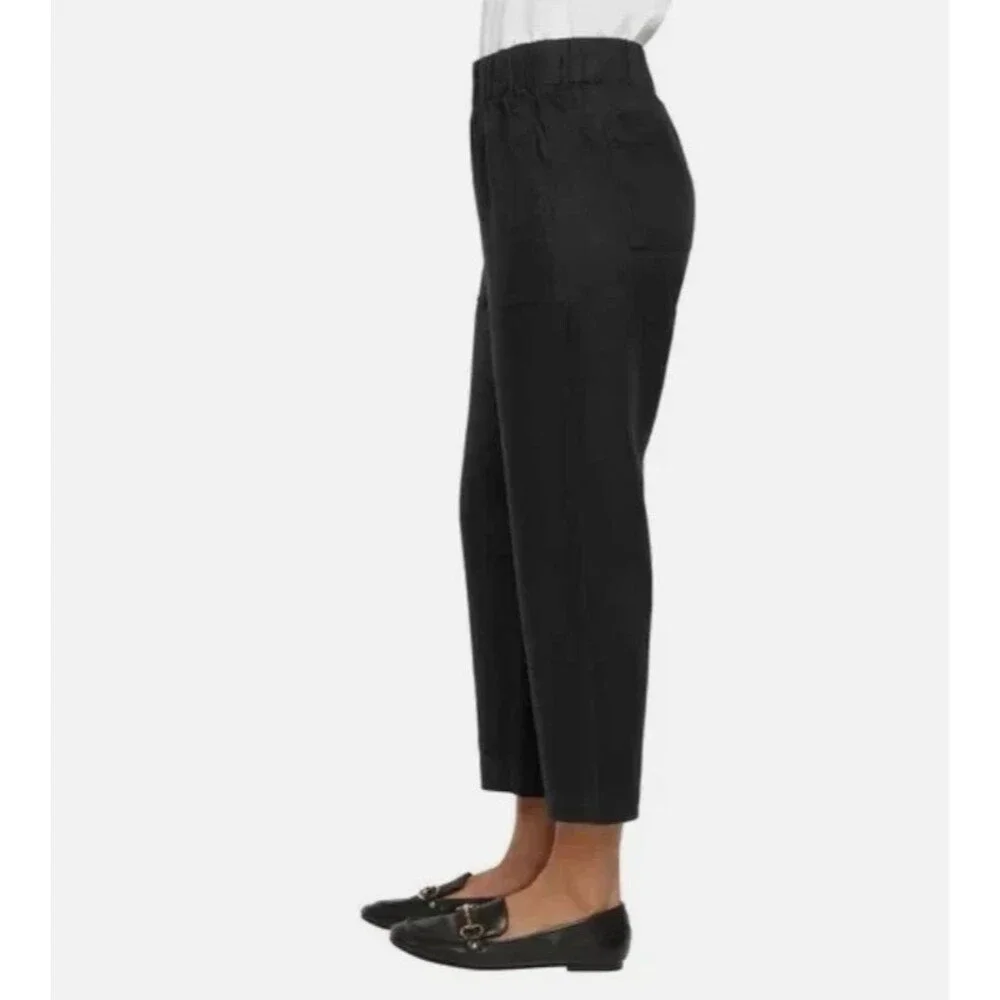 Banana Republic Women's XL True Black Tapered Crop Pull-On Linen Blend Pants